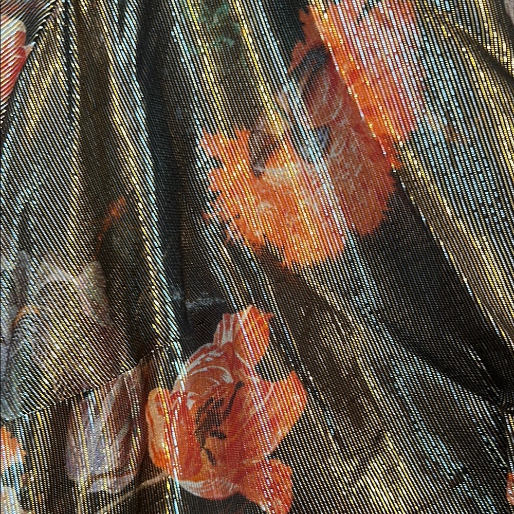 Anthropologie Floral Metallic Maxi Dress in Olive and Red - Picture 6 of 10